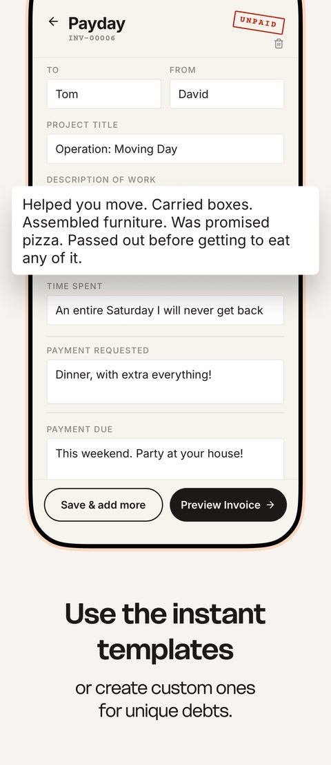 Payday invoice screen
