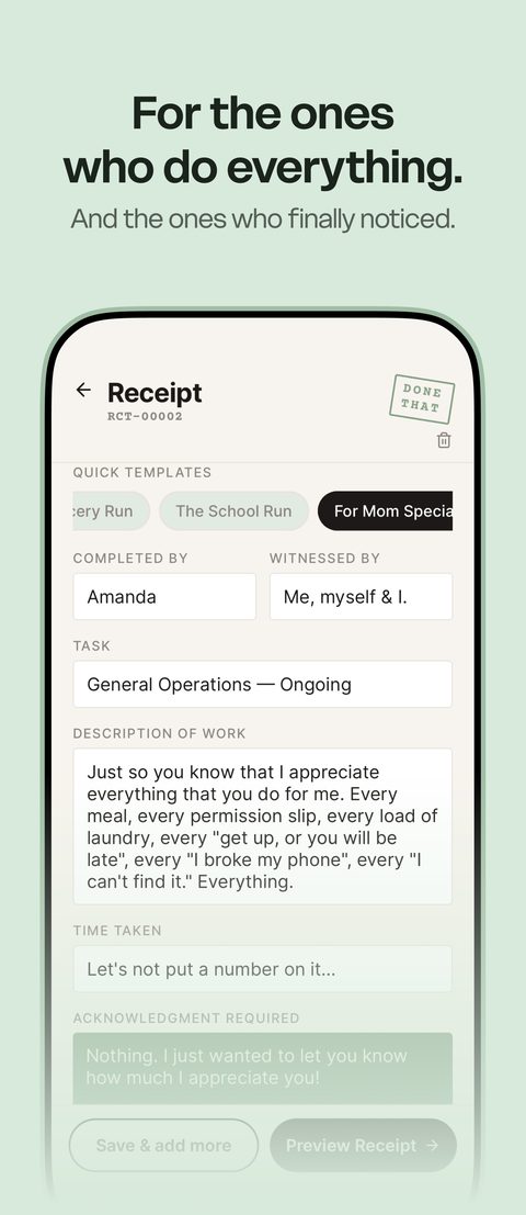 Receipt preview screen