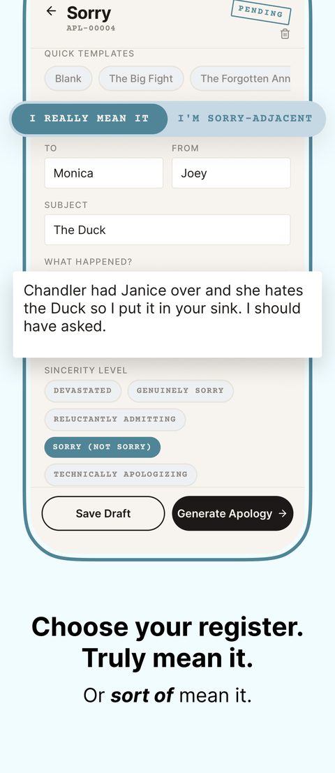 Sorry form screen